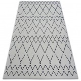 Covor Sense Micro 81249 Zig Zag etnic alb si albastru, 160x230 cm, Dreptunghi, Poliester