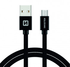 Cablu de date Swissten microUSB Textil 2m Negru foto