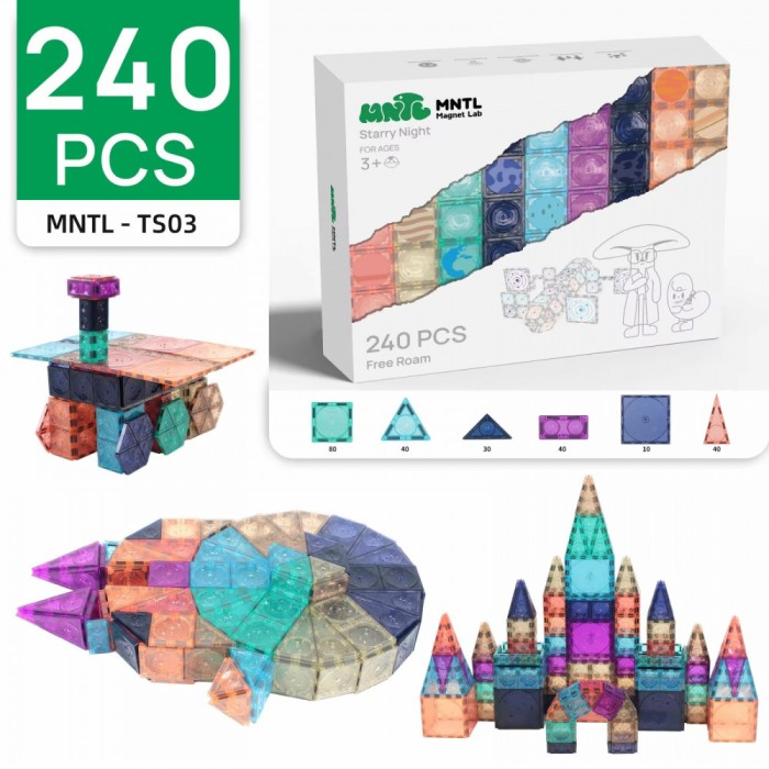 Set Magnetic Tiles 3D STEAM MNTL - 240 Piese Noapte Stelara pentru Constructii