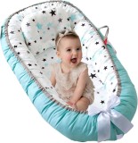 Cosulet Bebelusi pentru Dormit tip Baby Nest, cu Doua Fete, 0-24 Luni, 90x55cm, Husa Bumbac, Confort &amp; Siguranta, Alb/Turcoaz - Blue