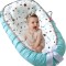 Cosulet Bebelusi pentru Dormit tip Baby Nest, cu Doua Fete, 0-24 Luni, 90x55cm, Husa Bumbac, Confort &amp; Siguranta, Alb/Turcoaz - Blue