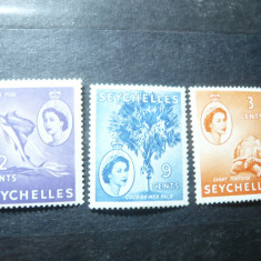 3 Timbre Seychelles colonie britanica 1953 - Regina Elisabeta si motive locale