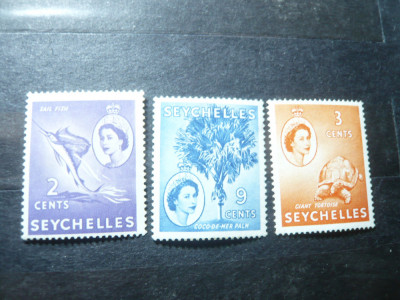 3 Timbre Seychelles colonie britanica 1953 - Regina Elisabeta si motive locale foto