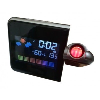 Ceas electronic cu afisaj LCD,proiectie perete,afisaj temperatura,umiditate,negru foto