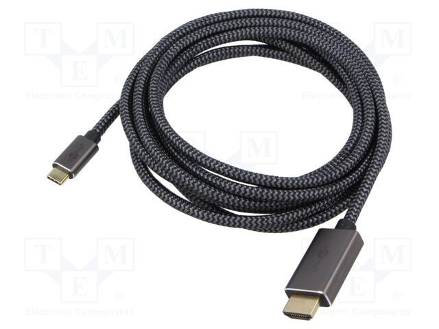 Cablu HDMI la USB C textil 3m negru-argintiu Goobay 4K HDR UHD