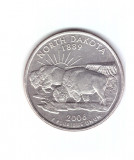 Moneda SUA 25 centi/quarter dollar 2006 D, North Dakota 1889, stare foarte buna, America de Nord, Cupru-Nichel