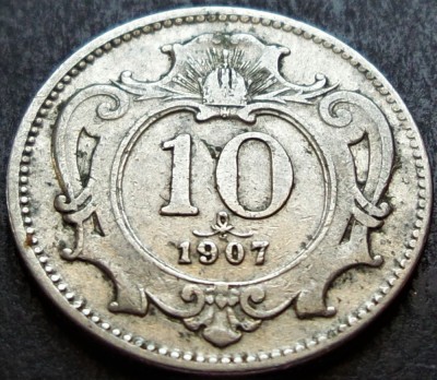 Moneda istorica 10 FHELLER - AUSTRO-UNGARIA / AUSTRIA, anul 1907 * cod 4776 foto