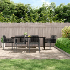 vidaXL Set mobilier grădină cu perne, 7 piese, negru, poliratan & oțel