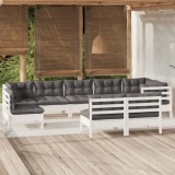 Gossi set mobilier de gradina cu perne, 9 piese, alb, lemn masiv pin