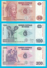 Congo Set 3x (p#97+98+99) 50+100+200 Francs 2020-22 UNC