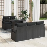 Set 6 piese canapea grădină cu perne Ratan Poli Negru, Canapea grădină 2 persoane cu perne Ratan Poli Negru, vidaXL