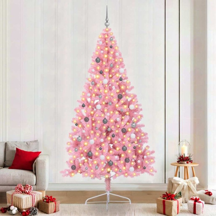vidaXL Brad de Crăciun artificial pre-iluminat Roz 240 cm PVC 3397101