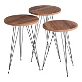 Cumpara ieftin Set de 3 buc mese laterale Wakmi melamina naturala metal negru 33x33x55 cm