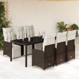 VidaXL Set bistro de grădină cu perne, 7 piese, maro, poliratan