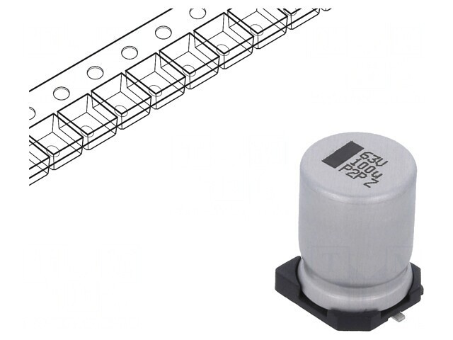 Condensator Electrolitic SMD 100uF 63V 10x10x14mm &plusmn;20%