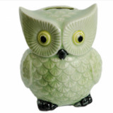 Pusculita decorativa Pufo din ceramica, Bufnita Norocoasa, 10 cm, verde