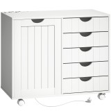 HOMCOM Mobilier pentru imprimantă cu stație de &icirc;ncărcare și roți 5 sertare porturi USB poliță reglabilă alb | Aosom Romania