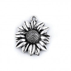 Pandantiv decorativ metalic, diametru 23 mm Floare soarelui platinum