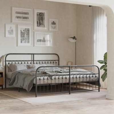 vidaXL Cadru pat metalic cu tăblii de cap/picioare, negru, 183x213 cm 376623 foto