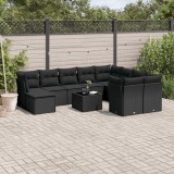 VidaXL Set canapele de grădină cu perne, 10 piese, negru, poliratan 3218185