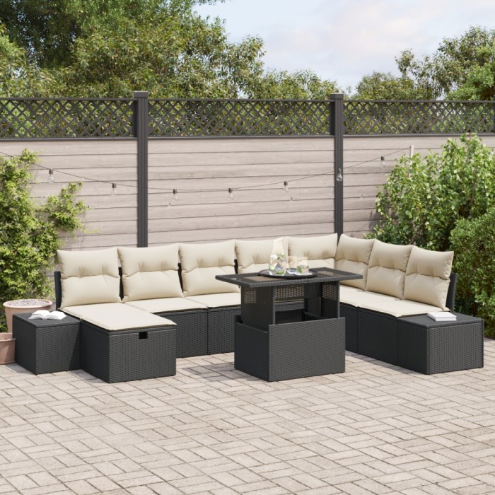 Gossi set de canapea de gradina 9 piese cu perne negru poliratan