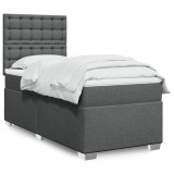 vidaXL Pat box spring cu saltea, gri &icirc;nchis, 90x190 cm, textil