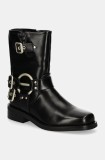 Answear Lab botine femei, culoarea negru, cu toc plat, izolare usoara