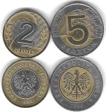 POLONIA LOT / SET Nr 2 - 2 buc : 2 + 5 Zloti 1994