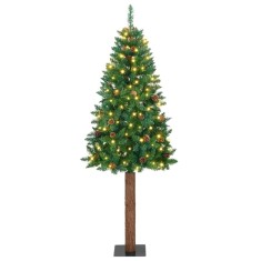vidaXL Brad de Crăciun subțire Verde 180 cm PVC și lemn de PIN masiv 3394860