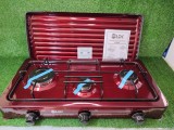 Plita Gaz Butelie LDK ELS6628, 3 Arzatoare, Email Visiniu, Putere 5.6kW