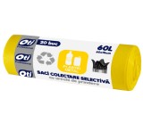 Saci Menajeri OTI pentru Colectare Selectiva, Plastic si metal, Capacitate 60L, 76x60 cm, 20 Buc Rola, Culoare Galben, Articole Menaj