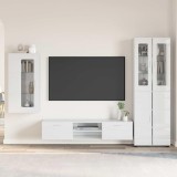 Cumpara ieftin Set comoda TV FLORIN 3 buc. 150 x 39 x 30 cm Alb foarte lucios