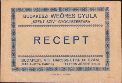 HST A1079 Plic + rețetă cu ștampilă 1928 farmacia Szent Sziv Budakeszi Budapest foto