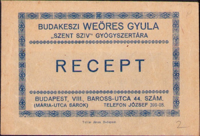 HST A1079 Plic + rețetă cu ștampilă 1928 farmacia Szent Sziv Budakeszi Budapest