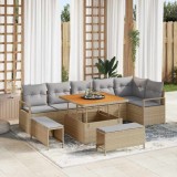 VidaXL Set de canapele pentru grădină cu pernă 9 pcs Bej Rattan poli