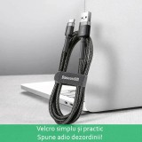 Cablu Date si Incarcare Ultrarezistent Baseus Cafule, USB la Type-C USB-C USB 3.1, 2A Fast Charge, 2 Metri - Negru/Gri