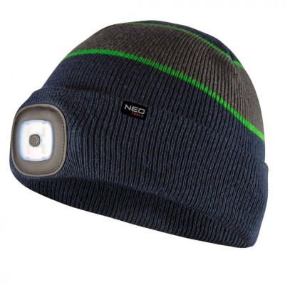 Caciula cu lanterna LED, albastru marin-gri-verde PREMIUM 81-630 foto