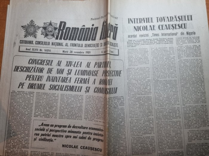 romania libera 28 noiembrie 1989