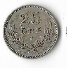 Moneda 25 ore 1916 - Suedia, 2,42 g argint 0,600 foto