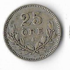 Moneda 25 ore 1916 - Suedia, 2,42 g argint 0,600