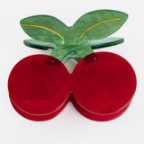 Clamă de păr cu cireșe duble, acril, roșu și verde, 6,8x5 cm, CMCLASS