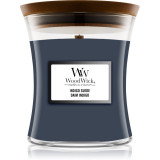 Woodwick Indigo Suede lum&acirc;nare parfumată cu fitil din lemn 85 g