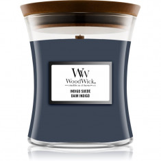 Woodwick Indigo Suede lumânare parfumată cu fitil din lemn 85 g