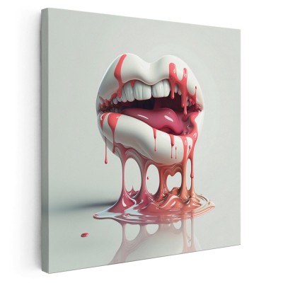 Tablou 3D buze gura topindu-se roz, alb 1630 Tablou canvas pe panza CU RAMA 40x40 cm foto