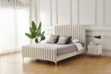 Cumpara ieftin Pat Melissa 160x200 cm Tapitat Catifea Crem Somiera Inclusa