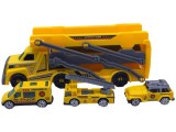 Camion transportor cu catapulta si 3 vehicule de constructii - lungime 61 cm