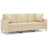 Canapea cu 3 locuri cu pernute, crem, 180 cm, textil
