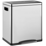 HOMCOM Coș de Gunoi cu 2 Secțiuni de 15L cu Pedală și Capac cu &Icirc;nchidere Lină, 40x34,8x47,5 cm, Argintiu | Aosom Romania