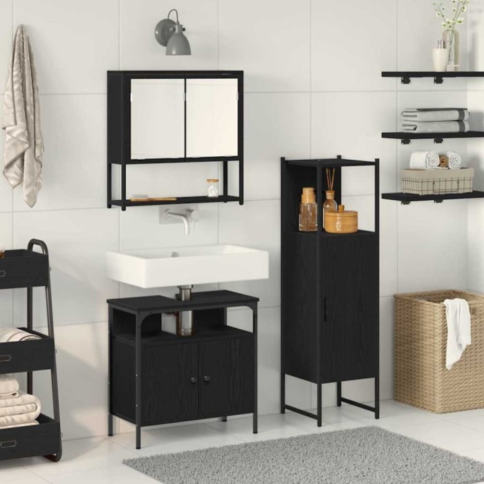 vidaXL Set de mobilier pentru baie 3 pcs Negru 33 x 33 x 120.5 cm 3334378