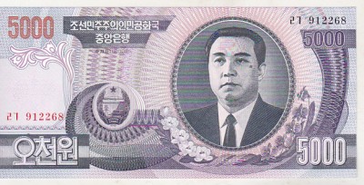 bnk bn Coreea de Nord 5000 won 2002 unc foto